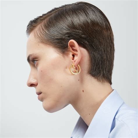 gucci blondie hoop earrings|gucci interlocking earrings gold.